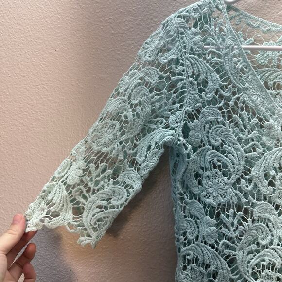 Say What Turquoise Crochet Cardigan XS Boho Festival Fairycore Y2K Beach Sheer - Picture 4 of 6